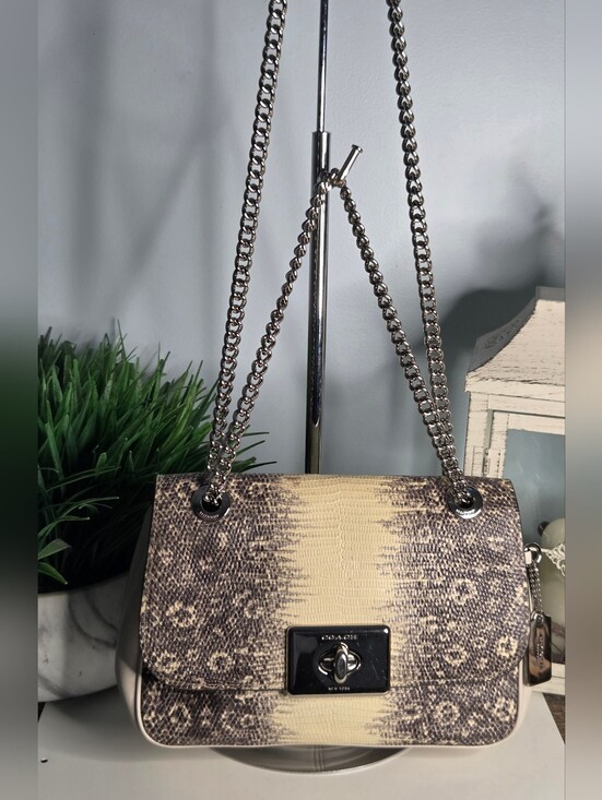 Coach Handbags - Coach Cassidy Lizard-Embossed Chain Convertible Bag - Off White/Gray Gradient
